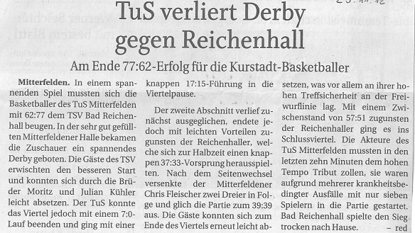 2018-11-29 Basketball - Tus verliert Derby gegen Reichenhall